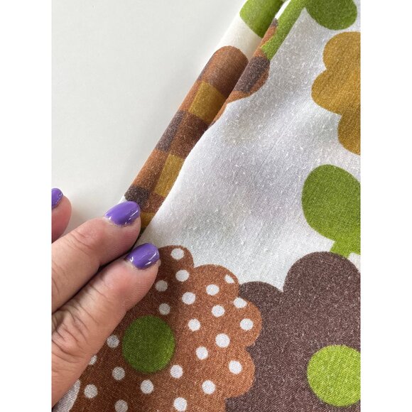 Vintage 70s oval tablecloth, brown, orange green flower power, fringed - Picture 7 of 9